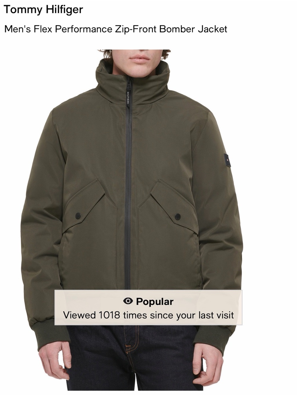 Tommy Hilfiger Olive Green Zip-Front Bomber Jacket